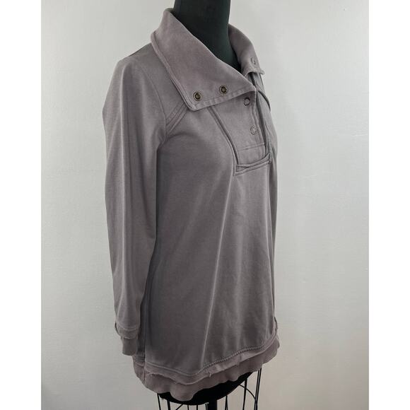 Soft Surroundings 1/4 Snap Gray Long Sleeve Asymmetric Pullover Sweater Top S SM - Picture 3 of 6